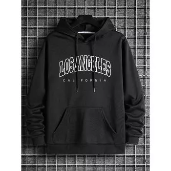 Manfinity Dauomo Men Letter Graphic Drawstring Thermal Linen Hoodie S