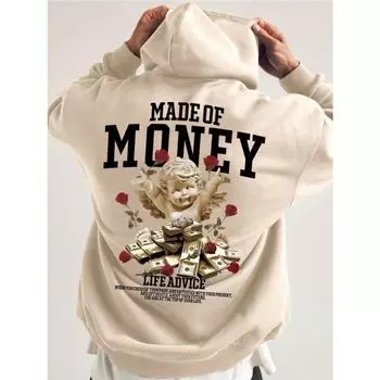 Manfinity Men Slogan & Floral Print Kangaroo Pocket Drawstring Thermal Hoodie L