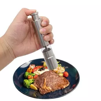 Manual Salt and Pepper Grinder Set Thumb Push Pepper Mill Stainless Steel Spice Sauce Grinders With Metal Holder Kitchen Tools серебряный