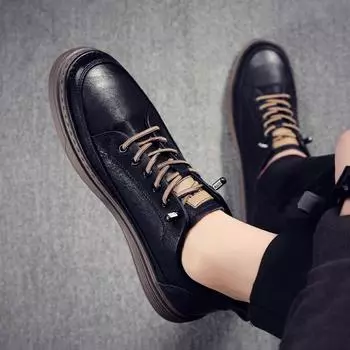 Manufacturer 2024 autumn new leather trend Korean version of men s casual board shoes breathable non-slip fashion shoes 38