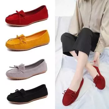 Maogu Female Bowtie Fashion Suede Moccasions Ballet Flats Shallow Ladies Footwear Flat Shoes 2024 Women Slip on Casual Loafers 35 чёрный