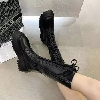 Maogu Tall Flat Knight Boots Women Strappy Side Zip Thick Bottom Round Toe Long Boot Women s Shoes Black 2024 Winter New Fashion 35 чёрный