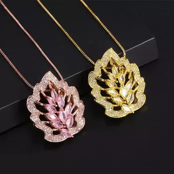 Maple Leaf Zircon Necklace Pendant Zircon Micro-Set Gemstone Necklace Light Luxury Rose Pink Gold Clavicle Chain золотой