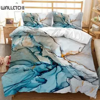 Marble Duvet Cover Set, Retro Style Paint Brush Colors In Marbling Texture Watercolor Artwork Soft Polyester Bedding Set EU Single 135x200cm