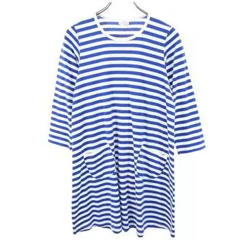 marimekko border Long sleeve one piece 160 Blue x white Kid s Used
