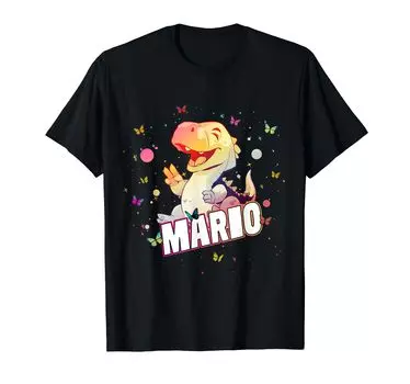 МАРИО Милое имя для мальчика с милым динозавром - футболка чёрный