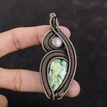 Mariposite Pendant Copper Wire Wrapped Pendant Handmade Real Gemstone Pendant Rainbow Moonstone Pendant Anniversary Gift Mariposite Jewelry