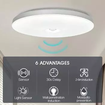 MARPOU Sensor Ceiling Lamp Auto Delay Lighting 8W 16W Cold White Modern Ceiling Light For Corridor Garage Stair Balcony 220V
