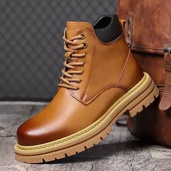 Martin boots men s autumn mid-top boots casual British style thick-soled retro tooling big yellow boots 38