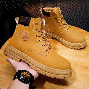 Martin boots men s boots leather shoes men s high-top British style tooling boots versatile fashion couple leather boots spring rhubarb boots 39 жёлтый
