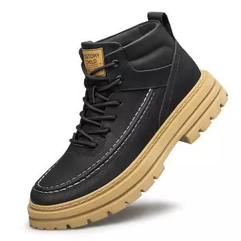 Martin boots men s invisible inner heightening shoes 8CM high-top trendy casual 6 British thick-soled tooling leathershoes 37 чёрный