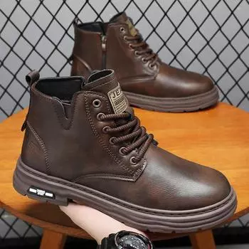 Martin boots men s new versatile trend retro sports soft-soled locomotive tooling boots side zipper leather boots trendy shoes men 39 коричневый