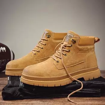 Martin boots men s rhubarb boots Korean version breathable leather boots men s high-top boots men s casual men s Martin boots medium tube 39