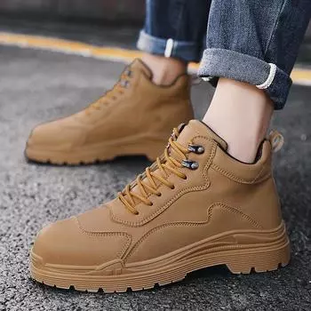 Martin boots retro British style platform leather shoes outdoor wear-resistant tooling shoes men s medium and high top short boots 39