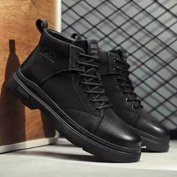 Martin boots spring new high-top retro trend men s tooling boots heightened thick-soled British locomotive short boots 39
