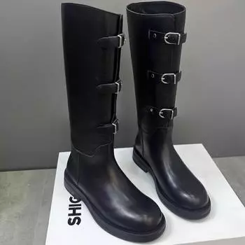 Martin boots women s autumn and winter new leather buckle thick heel knight boots women s knee boots 35