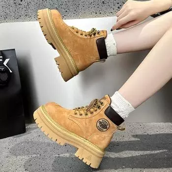Martin boots women s new spring and autumn inner height increase big yellow boots outdoor mountaineering boots small short boots 35