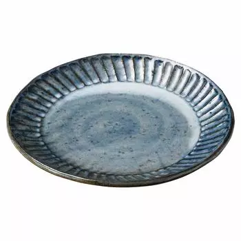 Marui Seito Shigaraki Ware Hechimon Rim Plate 23cm Blue Hagi Carving MR-3-3465