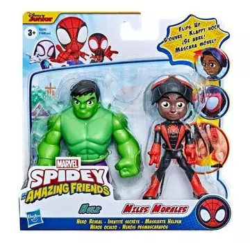 Marvel Spidey Его удивительные друзья Фигурки Супергерой Злодей Майлз 2 Упаковка и + (Выберите рисунок) (Халк и (4-дюймовый) чёрный