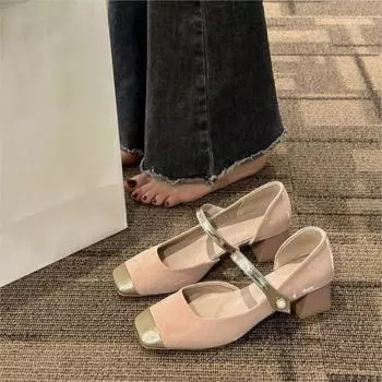 Mary Jane shoes new spring and autumn with skirt chunky heels everything French fairy shoes gentle single shoes P696 35 розовый