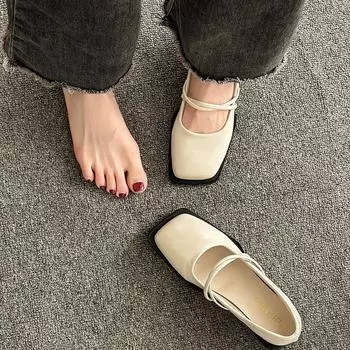 Mary Jane Square Toe Low Heel Elegant White Normal Leather Casual Women s Summer Footwear Japanese Style Lolita Gothic Shoe Chic 35