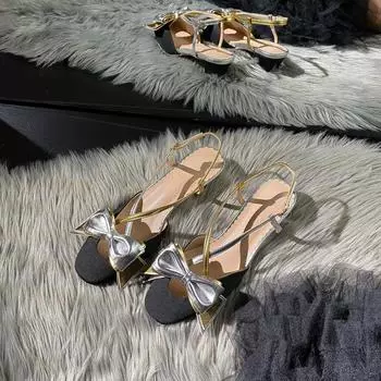 Mary Janes for Woman Genuine Leather Round-toe Slingback Woman Sandals Butterfly-Knot Decora Gladiator Sandals Zapatos De Mujer 34