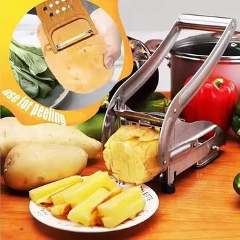 Машина для нарезки картофельных чипсов из нержавеющей стали, лезвия для нарезки картофеля фри, 2 резака, домашний инструмент, измельчитель, слайсер серебряный