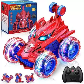 Машинка с дистанционным управлением Spider, игрушки для радиоуправляемых машинок, крутая трюковая машинка с функцией переворота на 360 градусов, полноприводные колеса с ярким светом, забавные игрушки для улицы, подарки для детей на день рождения или Рожде