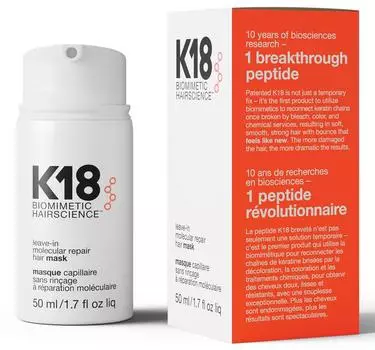 Маска для волос K18, не смываемая, 50 мл, с использованием биотехнологии Molecular For Hair Damage K18Peptide Biomimetic Hairscience, восстанавливающая маска для волос Molecular Repair 50 мл