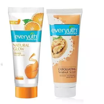 Маска-пленка Everyuth Advanced Orange Peel-off Mask, 90 г и отшелушивающий скраб с грецким орехом, 100 г