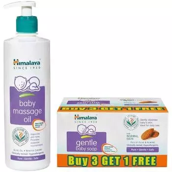 Масло для тела Himalaya Face Body Oil Детское массажное масло для всех типов кожи (500 мл) & Нежное детское мыло Himalaya (4Н*75г)