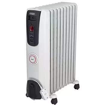 Масляный обогреватель De Longhi H771015EFSN-BK Электрический обогреватель с нулевым ветром Бесшумный, не сухой Температура поверхности около 80 24-часовой таймер Вилка безопасности [10