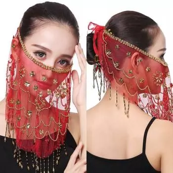 Masquerade Party Belly Dancing Veils Face Veil Costumes Mesh Face Veil Indian Belly Dance Veil