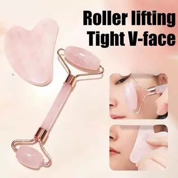 Массажер для лица с двумя роликами Beauty Stick в форме сердца, скребковые таблетки, розовые, для массажа всего тела, розовые и набор Guasha board