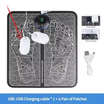 Массажный коврик для ног, зарядка через USB, светодиодный цифровой дисплей, 19 режимов, 8 передач, EMS, электрический массажер для акупунктурных точек ног, подушка для снятия мышц With Electrode Pads