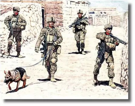 Master Box Американская 4-я активная пехотная военная собака афганской войны поисковый отряд пластиковая модель MB35154 1/35 +