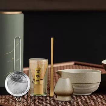 Matcha Set Ceramic Bowl with Spout for Tea Lovers Portable Sturdy Sifter Whisk Holder Ceremony Imitation Stone