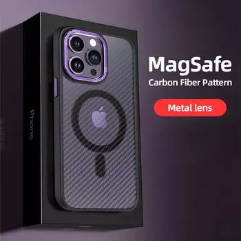 Матовый чехол для телефона с узором из углеродного волокна для Iphone 14 13 12 11 Pro Max Magsafe, магнитный чехол для мобильного телефона с беспроводной зарядкой, принципиально For iPhone12 Pro Max фиолетовый