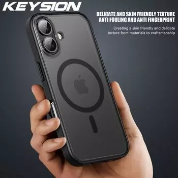 Матовый чехол KEYSION для MagSafe для iPhone 16 Plus 15 Silicone+PC Прозрачный противоударный чехол для iPhone 15 16 Plus for iPhone 16 чёрный