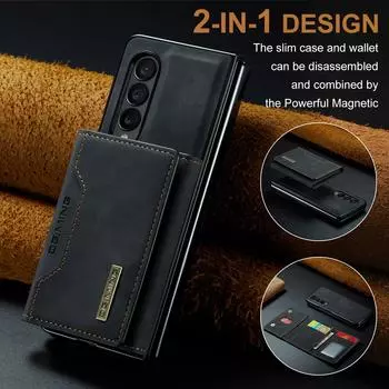 Матовый кожаный чехол-бумажник с защитой от отпечатков пальцев для Samsung Galaxy Z Fold 4 5g Fold4 Fold3 Fold 3 Zfold4, держатель для карт с защитой от падения for samsung z fold 4 чёрный