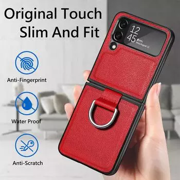Матовый кожаный чехол для телефона с точным вырезом для Samsung Galaxy Z Flip 4 5g Flip4 Flip3 Flip 3, чехол для мобильного телефона с кольцом на палец for Samsung Z Flip 4 коричневый