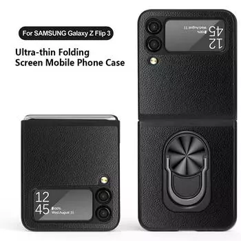 Матовый кожаный чехол с кольцом-держателем для Samsung Galaxy Z Flip 3 Flip4 5g Flip3, чехол с защитой от падения для Samsung Z Flip 4 3, чехлы for Galaxy z flip 3 серый