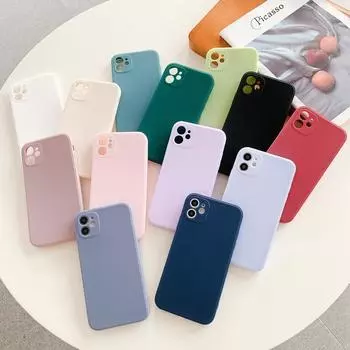Матовый силиконовый чехол для iPhone 16 Pro Max 15 Pro 14 13 12 11 Max XR XS X 8 7 Plus квадратный чехол-накладка из ТПУ цвета конфет iPhone 11 чёрный