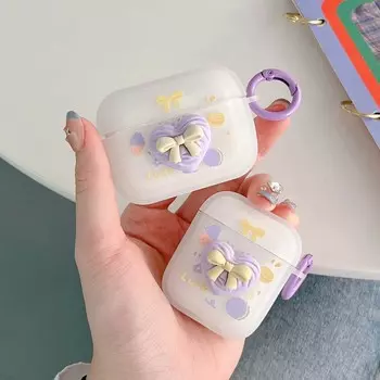 Матовый силиконовый мягкий милый чехол с 3d фиолетовым цветком Ins Love Bow для наушников Apple Airpods 1 3 2 Pro, беспроводная Bluetooth-гарнитура, капа For Airpods 3 (2021)