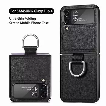 Матовый тонкий кожаный чехол с держателем на палец для Samsung Galaxy Z Flip4 5g Flip 4 Flip3 Flip 3, сумка для телефона с защитой от падения for Samsung Z Flip 4 коричневый