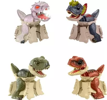 Mattel Jurassic World Hidden Hatcher Figure Set 4-Pack Survival Instinct Set с игрушкой-трансформером 2-в-1, 8 шагов от яйца до динозавра
