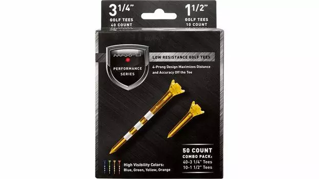 Maxfli Performance Series Low Resistance 3 1 Golf Tee Assortment 50 Pack 1/4 & 1/2 -