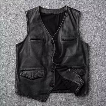 May Khaki Cargo Vintage Do Old Head Layer Кожаный кожаный жилет Мужская тонкая кожаная куртка Кожа S