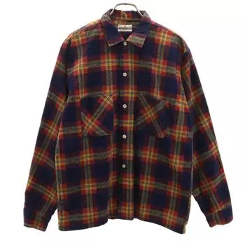 MAYWOOD 60s 70s vintage Check Pattern Long sleeve Flannel shirt M Navy Men s Used