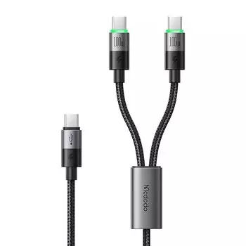 Mcdodo 2in1 кабель для быстрой зарядки USB-C to & USB-C кабель 100 Вт PD совместимый высокоскоростная передача данных кабель Type-C кабель Type C со светодиодной подсветкой алюминий